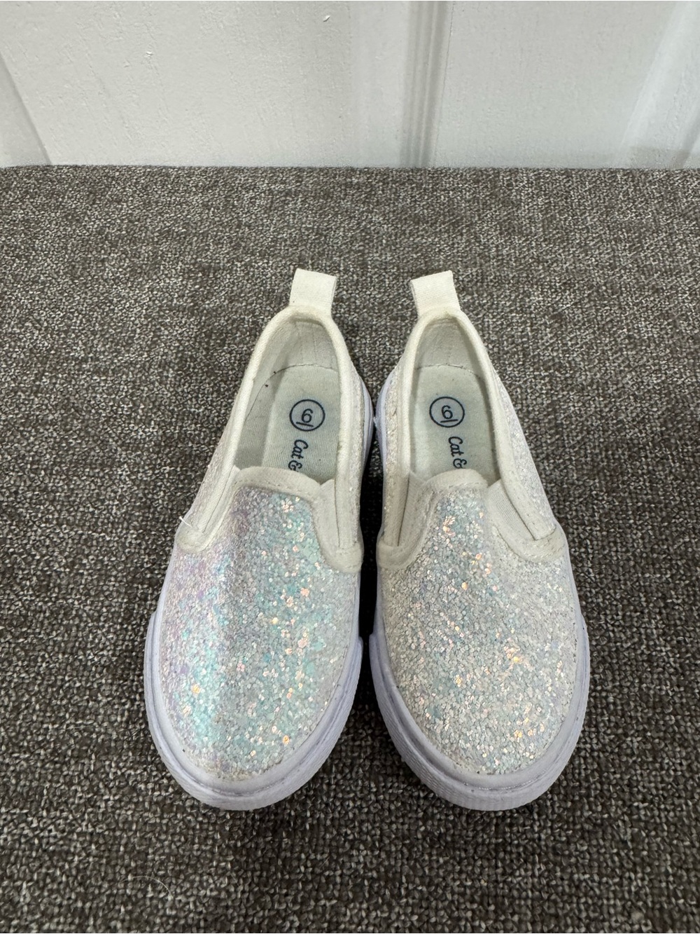 Cat & Jack Girls' Iridescent Glitter Slip-On Sneakers in White